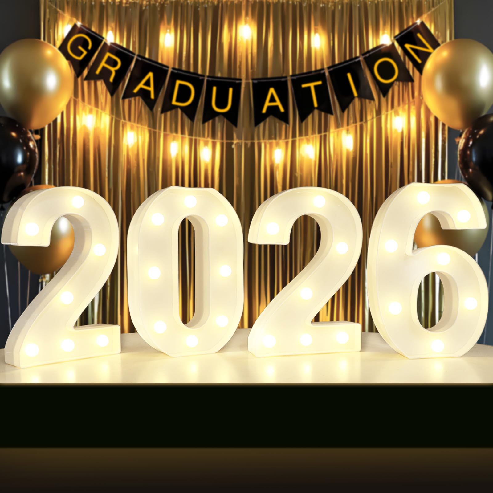 Photo 1 of 2026 Number Sign Graduation Decorations, 2026 Marquee Light Up Numbers, Battery Operated Number Lights 2026 Party Supplies for New Year Class Graduations Wedding Table Decor-Warm White