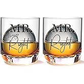 Funny Mr & Mr Whiskey Glasses Set – “Mr Right” & “Mr Always Right” – 10oz Gay Couple Wedding Gift, Engagement, Anniversary or Newlywed Gift for LGBTQ+ Men