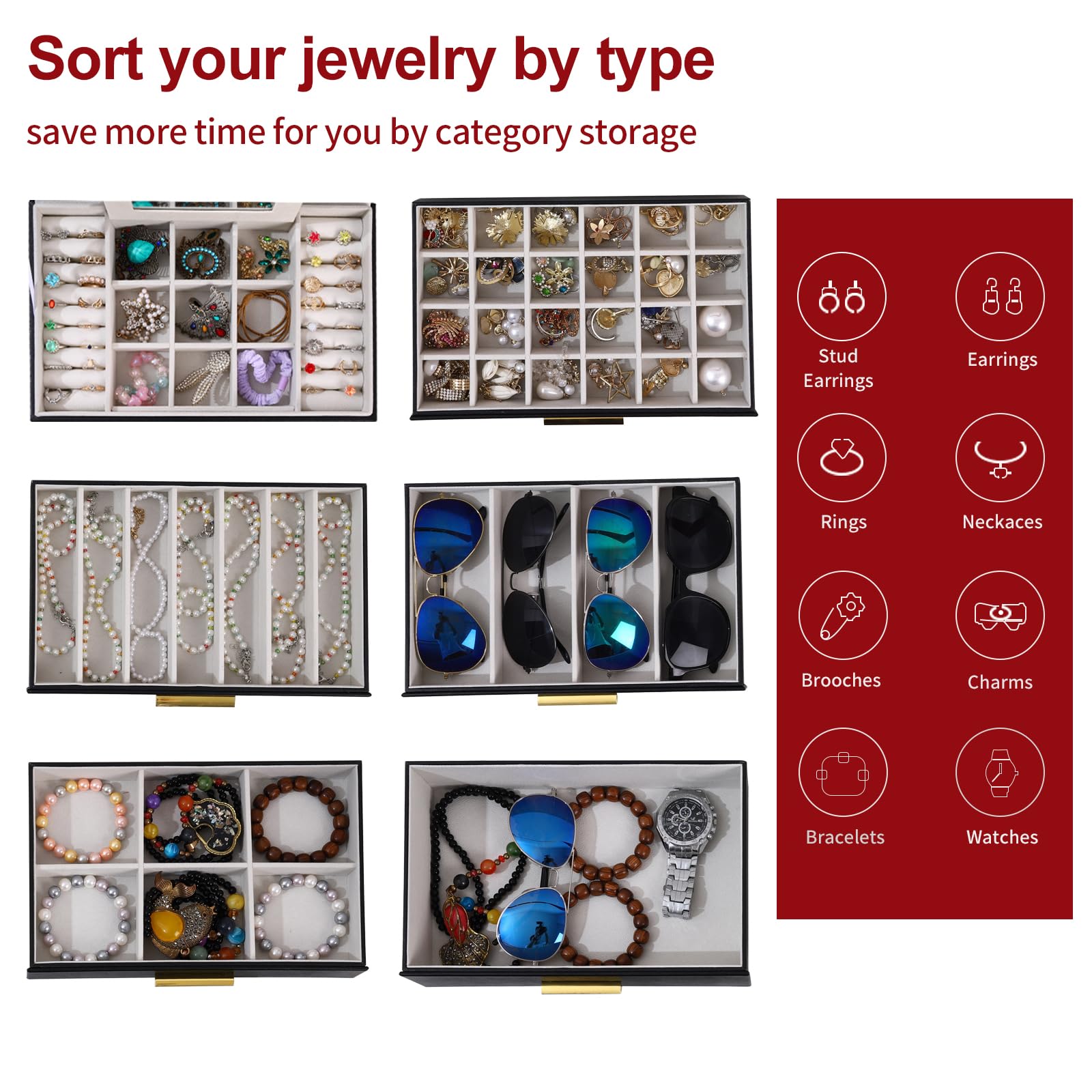 BOOVO BOOVO Jewelry Box for Women, Black 6 Layer Large Jewelry Organizer with Glass Lid for Necklace, Bracelet, Earrings, Rings Storage, Jewelry Organizers and Storage for Girls Gift (Clear Black, 6 layer)