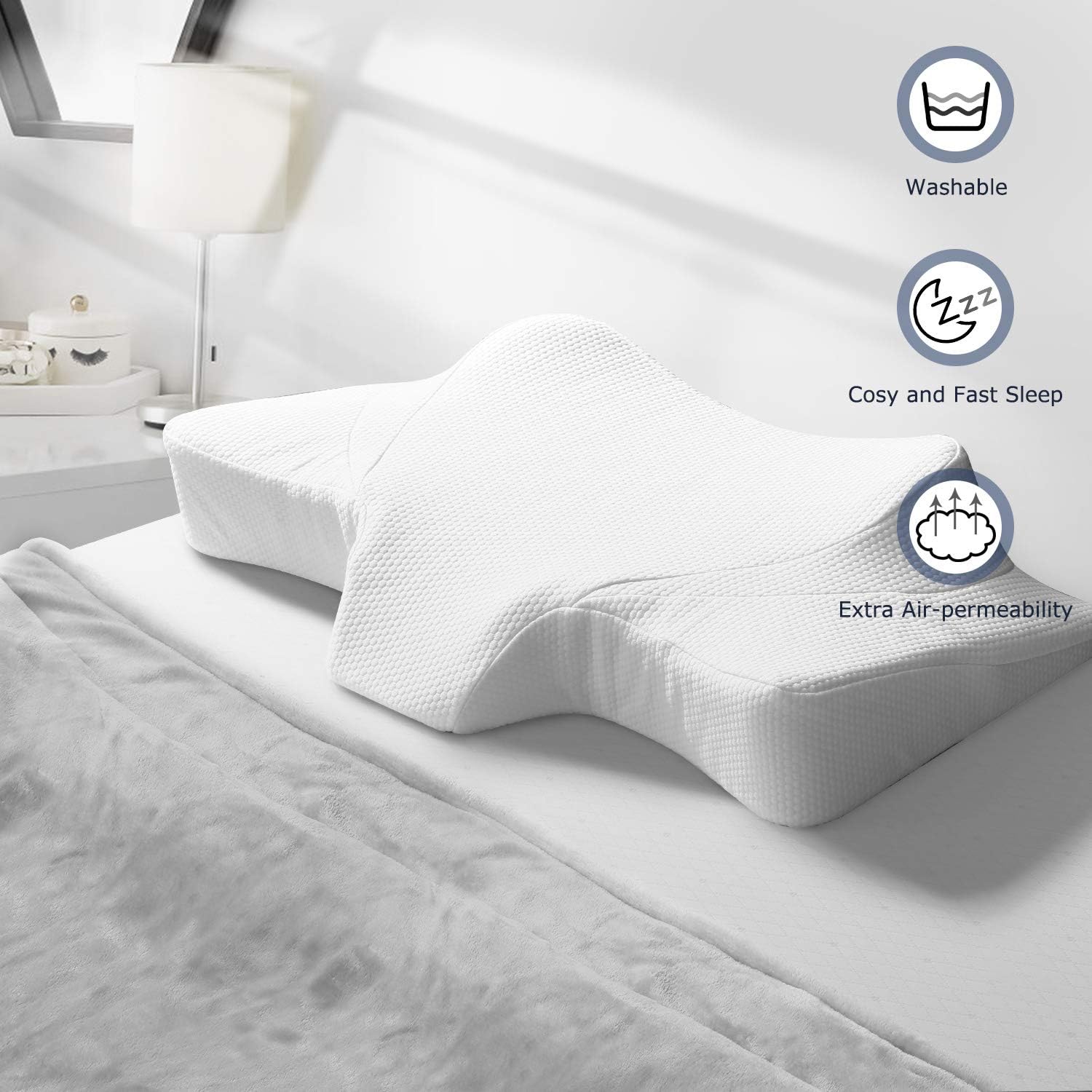 MARNUR Neck Pillow for Sleeping, Cervical Support Orthopedic Contour Memory Foam Pillow for Neck and Shoulder Pain Relief Sleeping, Suit for Sleeper on Side and Back, with Washable Pillow Case Cover: Home & Kitchen