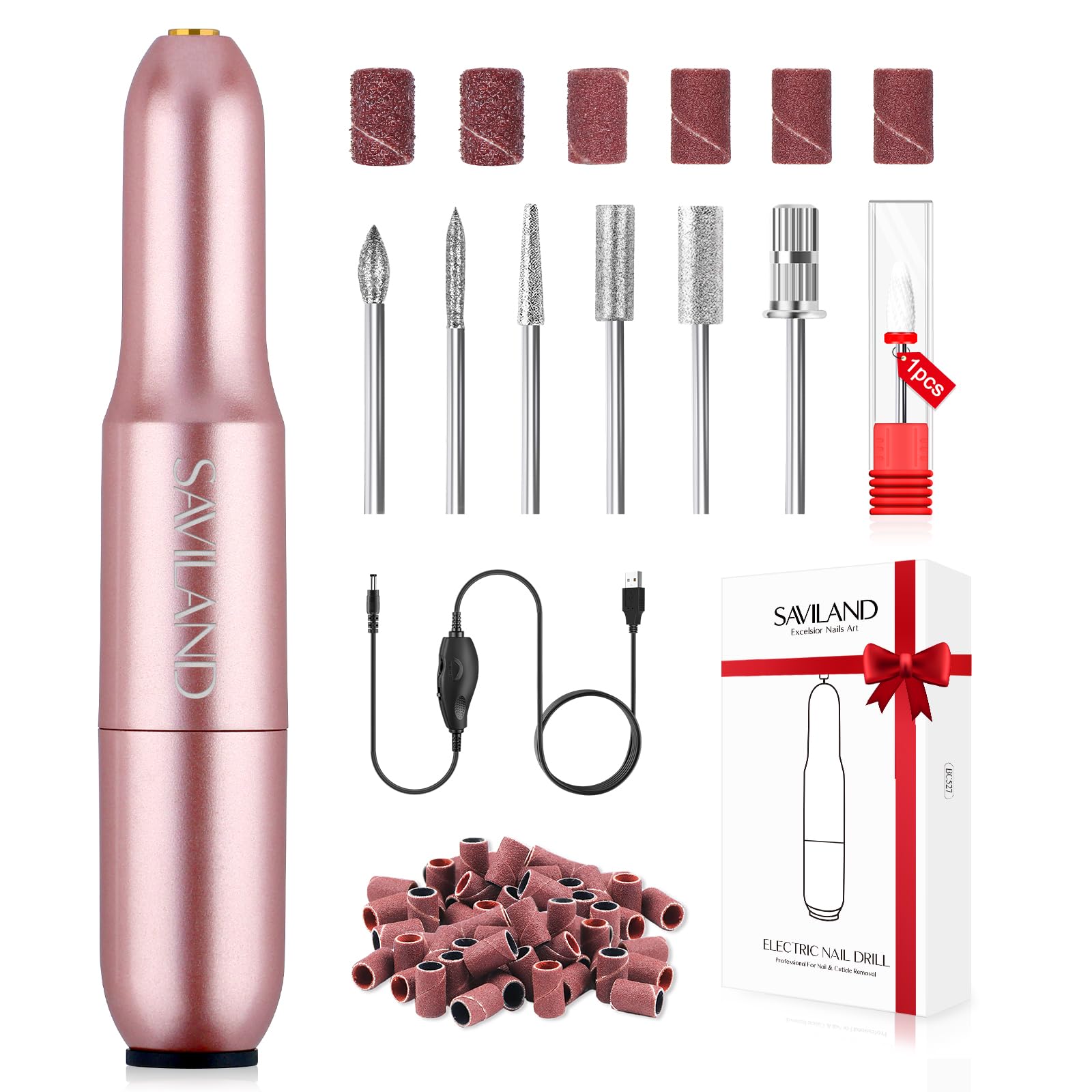 Saviland Electric Nail Drill: Nail File Adjustable Speed Nails Drill Machine Professional for Acrylic and Gel Nails Polish 7PCS Nail Drill Bits Electric Cuticle Scissors Manicure Pedicure Tool — image 1