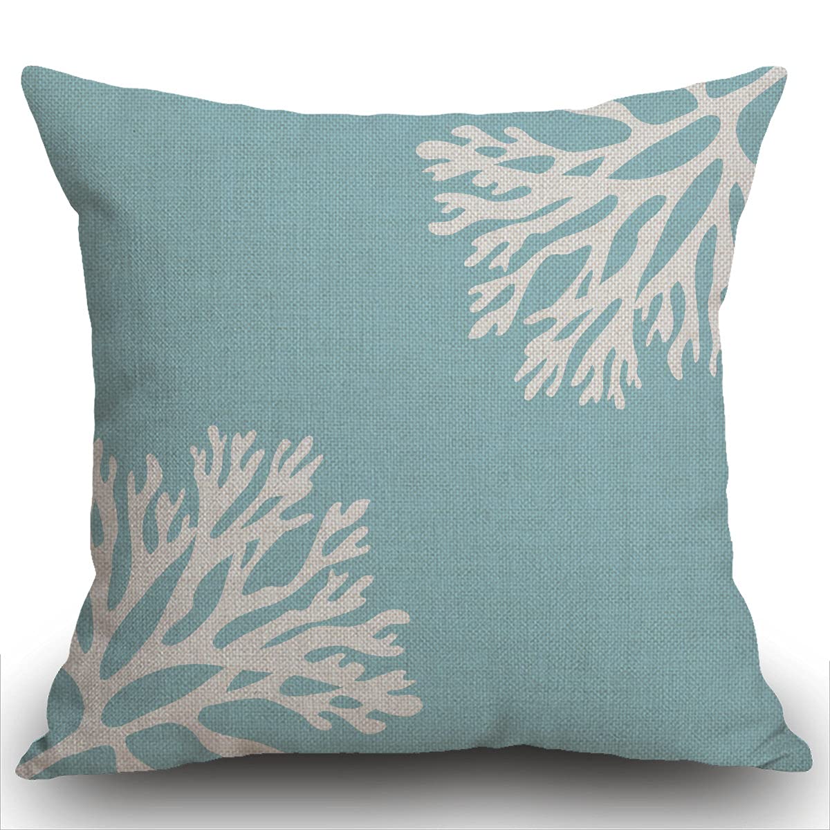 Smooffly Cushion Cover Hue Sea Coral Silhouettes Light Blue Decorative Throw Pillow Cover Pillow Case Home Decor Square 18 x 18 Inch Pillowcase 45 x 45 cm