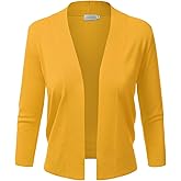 JJ Perfection Casual Crop Open Front Knit Cardigan 3/4 Sleeve Cropped Cardigan Basic Sweater Jacket for Womens with Plus Size