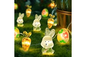 Easter Decoration Lights 10 Feet 30 LEDs Easter Bunny Fairy Light, Rabbit Carrot Egg String Lights, Battery Operated with 2 M