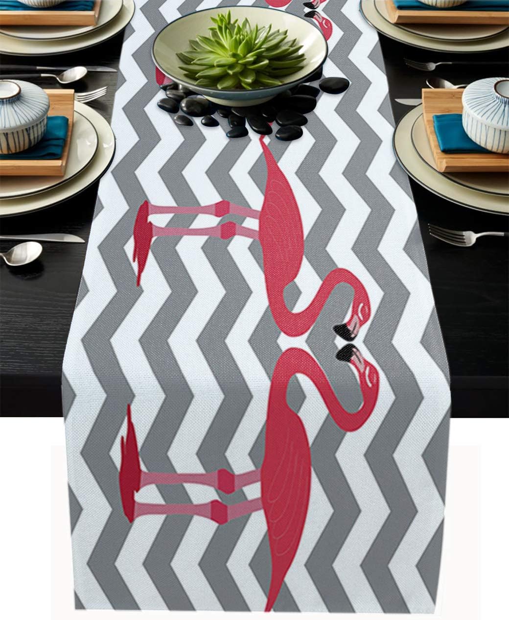 Royalreal Modern Table Runner 16x72inch Linen Burlap Fabric Table