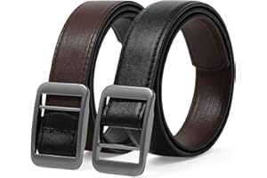 MONOPA Boys Leather Reversible Belt - Brown and Black Belt for Kids Youth No Hole Uniform Casual Dress Belt