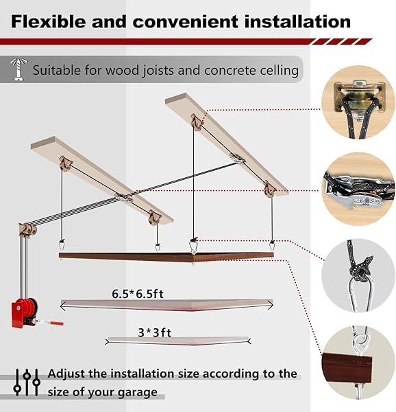 OVERHEAD GARAGE STORAGE LIFT HOIST, HEAVY-DUTY CEILING MOUNTED GARAGE STORAGE LIFT SYSTEM FOR ORGANIZATION