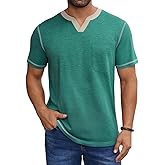 LuxMania Men's Casual Henley Shirt Short Sleeve Summer V Neck Solid T-Shirt Tops Whith Pocket