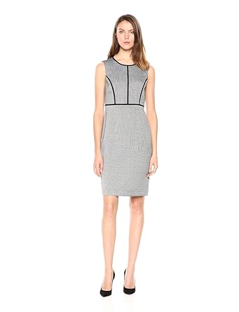 kasper sleeveless dress with piping tri