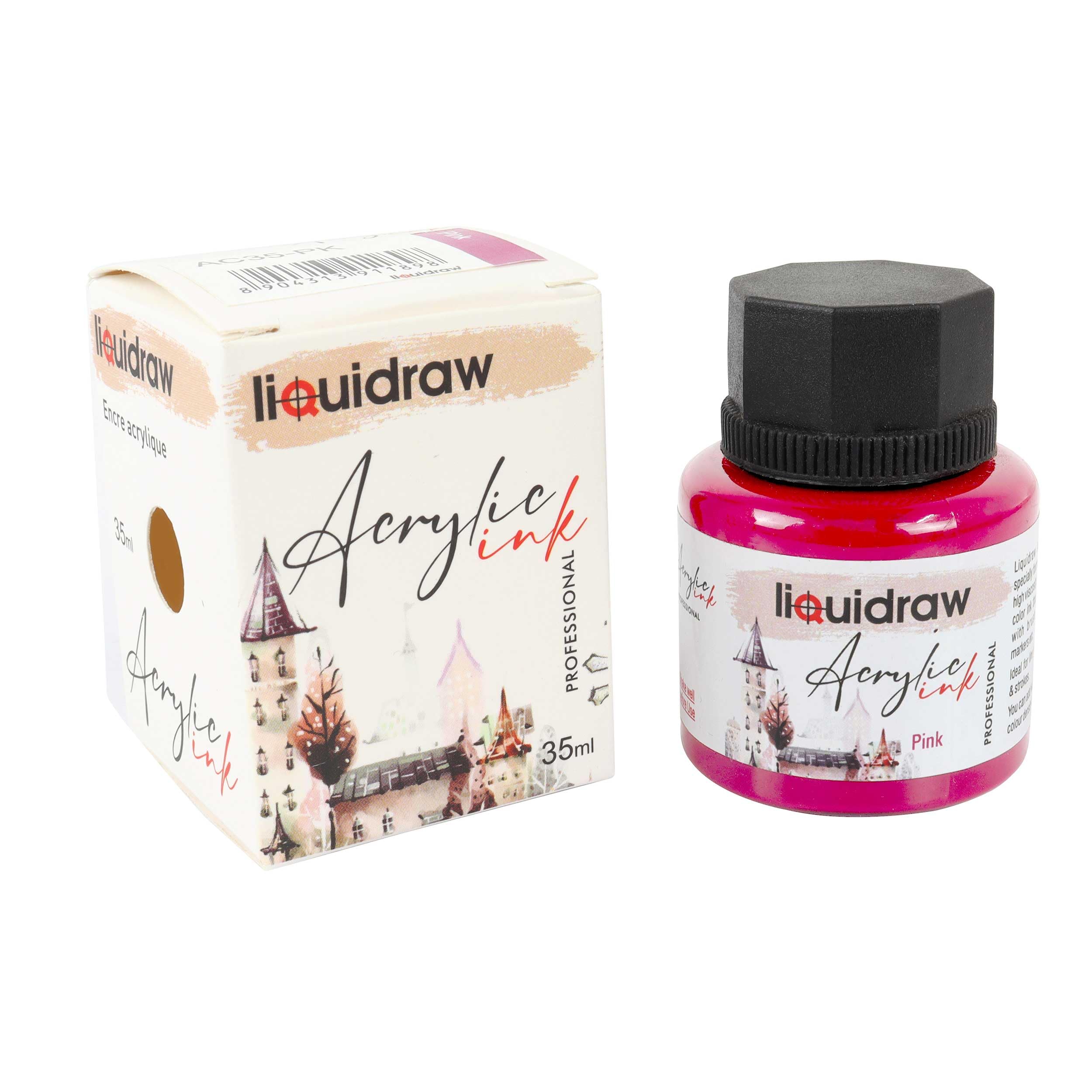 Liquidraw Acrylic Inks for Artists 20 Colours Black White Available Waterproof Ink 35ml Professional for Painting, Drawing, Paints, Art, Brushes, Paper, Board, Canvas, Fabric & Wood (Pink)