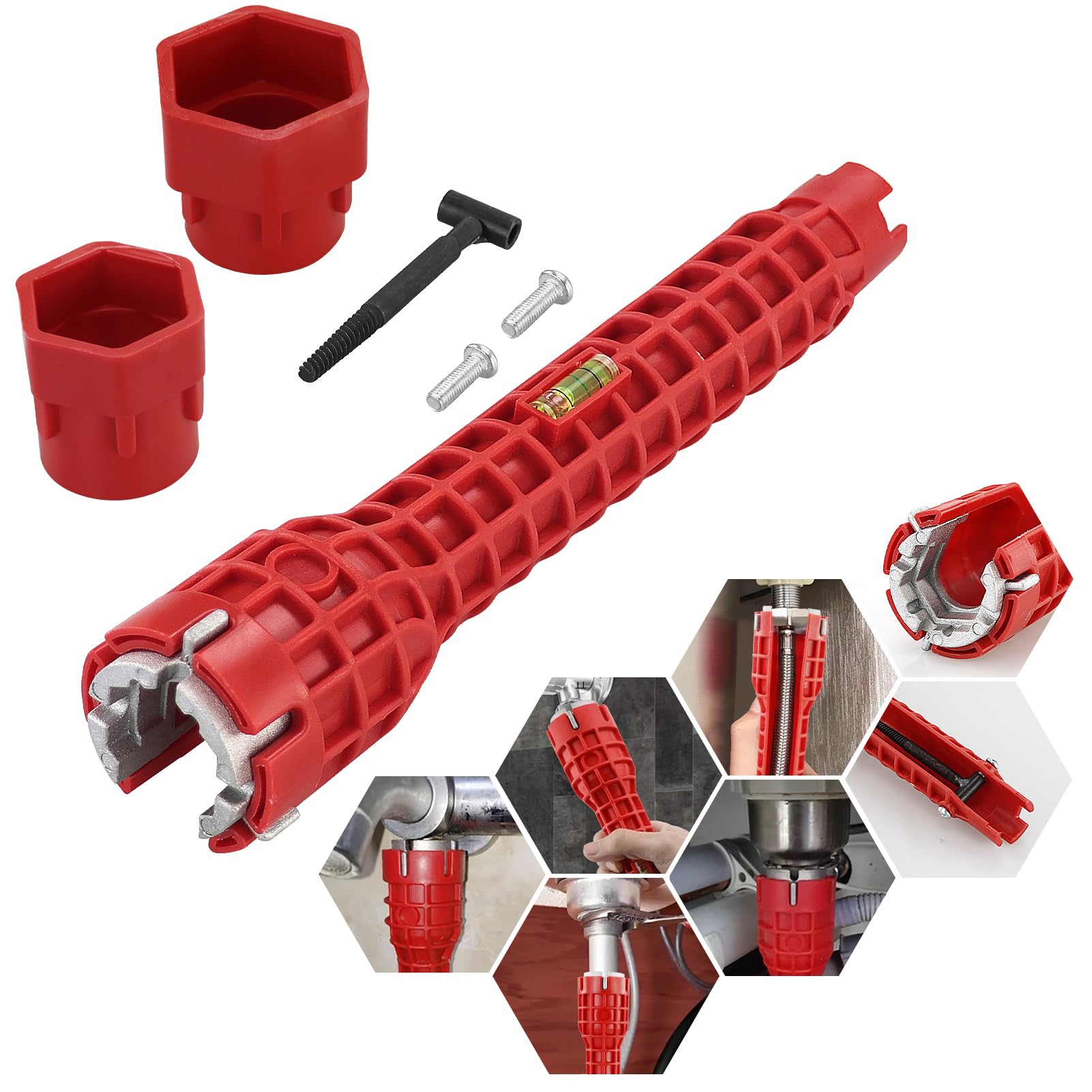 8-Functions Faucet Wrench Tool, Anti-Slip Faucet and Sink Installer, Sink Faucet Installer Socket Wrench Kit, Basin Wrench, Multifunctional Plumbing Pipe Spanner Tool for Sink/Bathroom/Kitchen