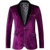 WZIKAI Mens Velvet Blazer Slim Fit One Button Solid Suit Jacket Sport Coat for Wedding Prom Dinner Party
