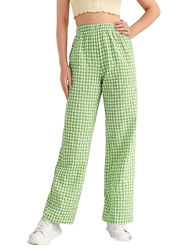 SOLY HUX Women's Casual Gingham Relaxed Fit Elastic High Waisted - Main Image