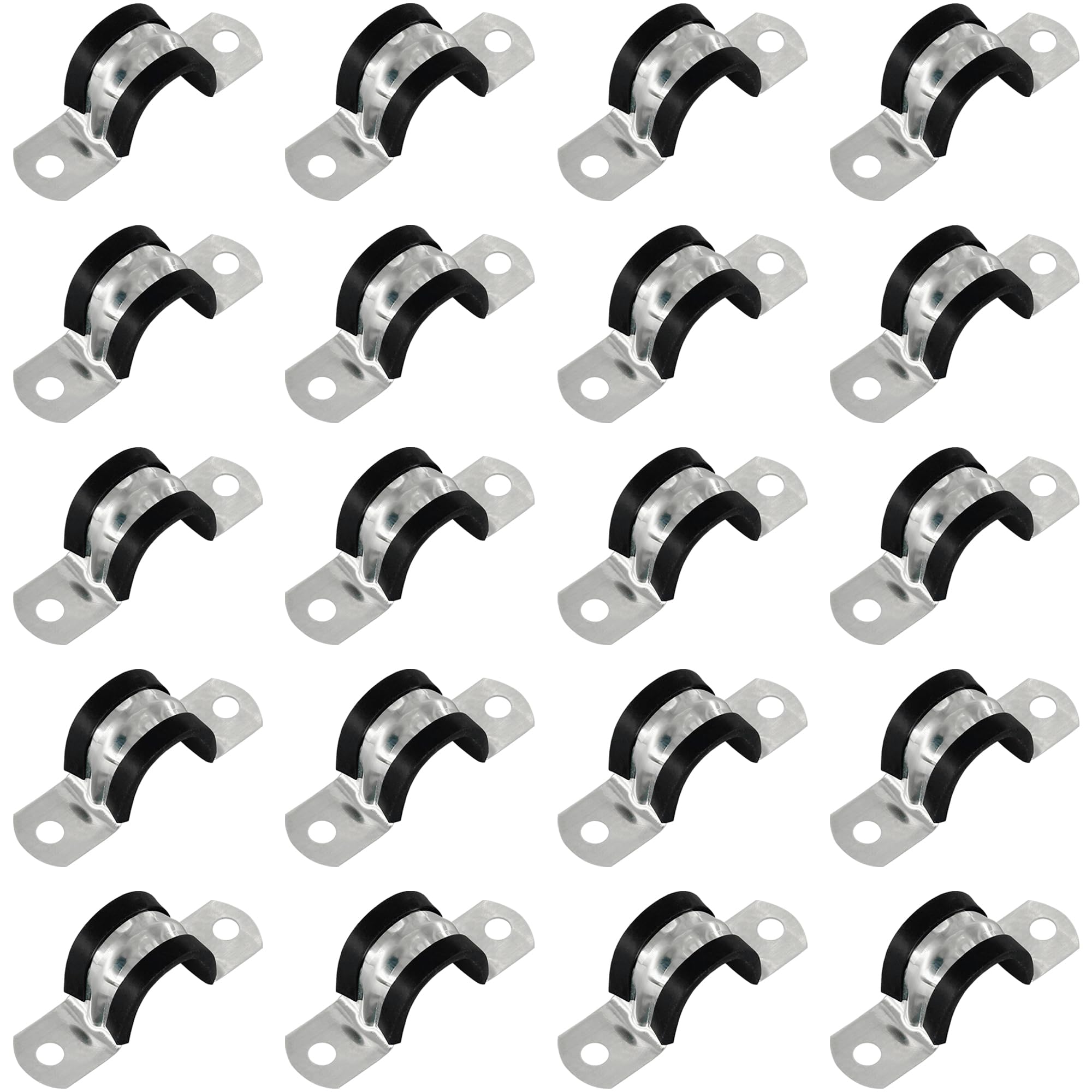 20 PCS Rubber Cushioned U Shaped Pipe Clamps,Stainless Steel Rubber Lined U Clips (M20)
