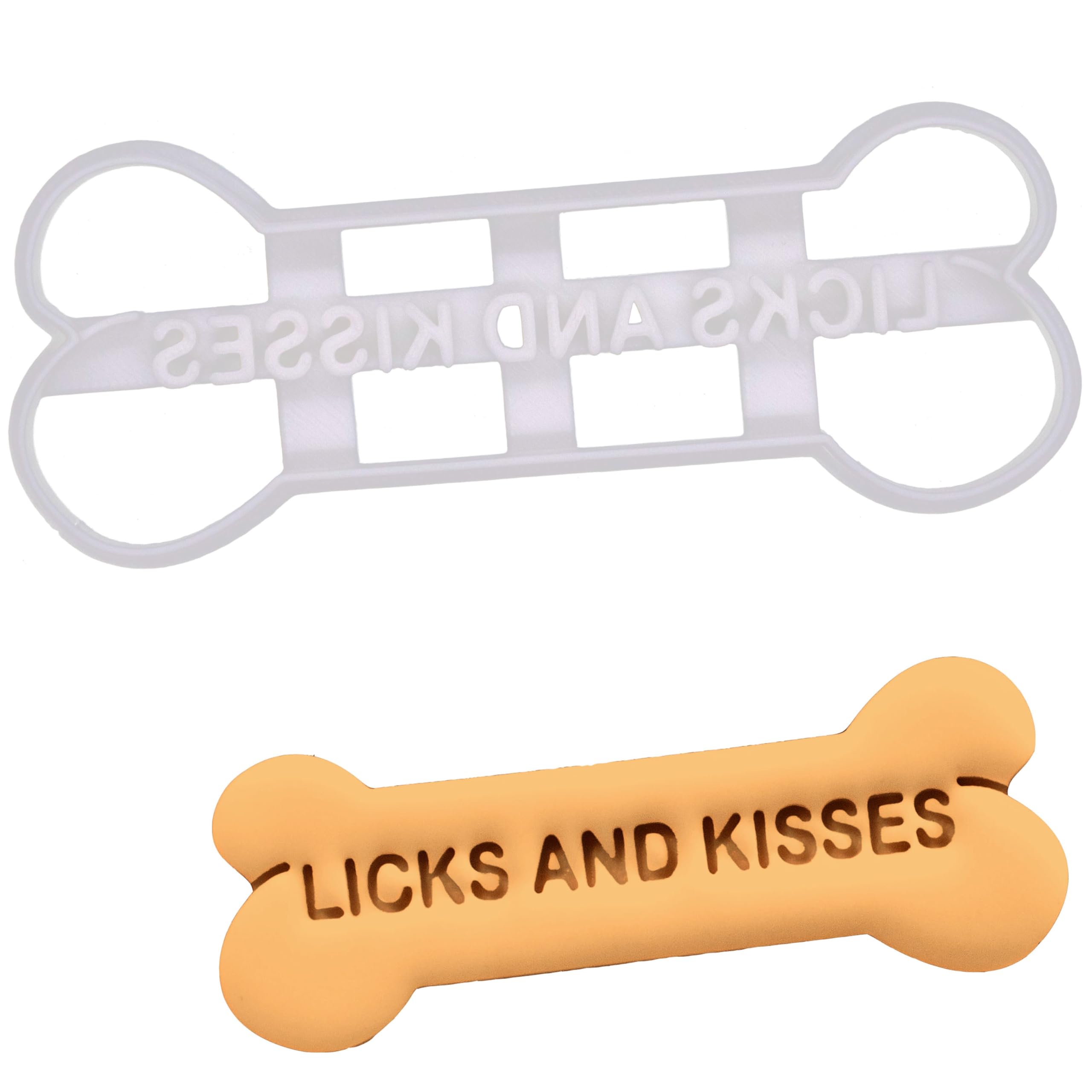 BAKERLOGY Licks and Kisses Dog Bone Cookie Cutter - Detailed Biscuit Cutter Design for Baking and Crafts, Ideal on Fondant, Dough, Clay
