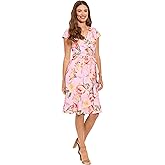 London Times Womens Women's Short Sleeve V-Neck Wrap Dress - Knee Length Fit & Flare Wedding Guest Dresses