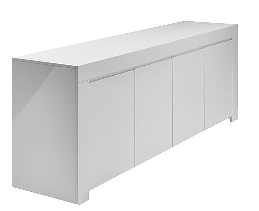 title=Base madia credenza moderna Amalfi 4 ante bianco laccato lucido soggiorno buffet