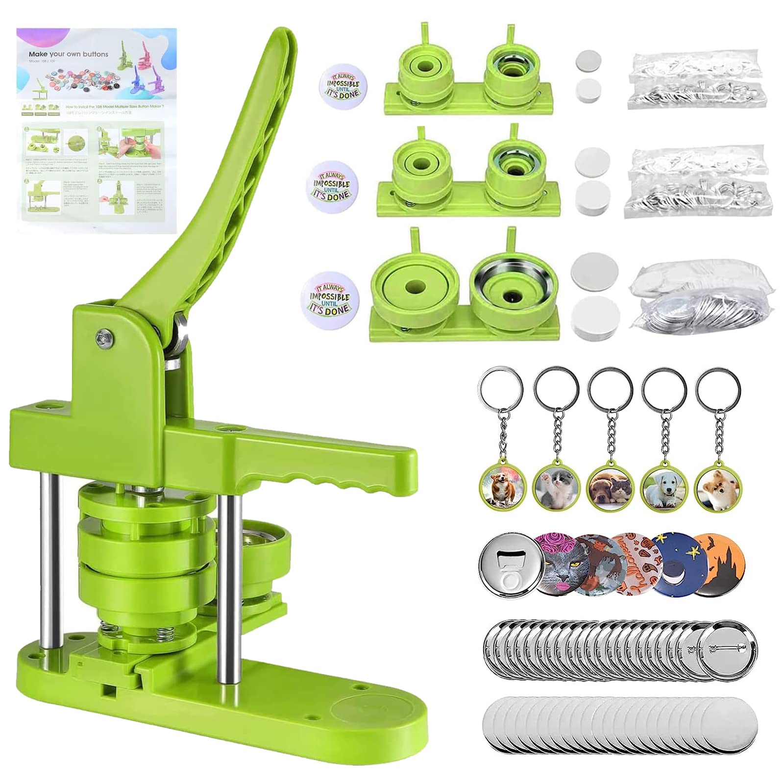 Photo 1 of Button Maker Machine Multiple Sizes 330 Sets, Pin Maker 1''+1.25''+2.25'' Button Making Supplies, DIY Pinback Button/ Keychain Badge/ Bottle Opener Button/ Fridge Magnet Button for Christmas Party
