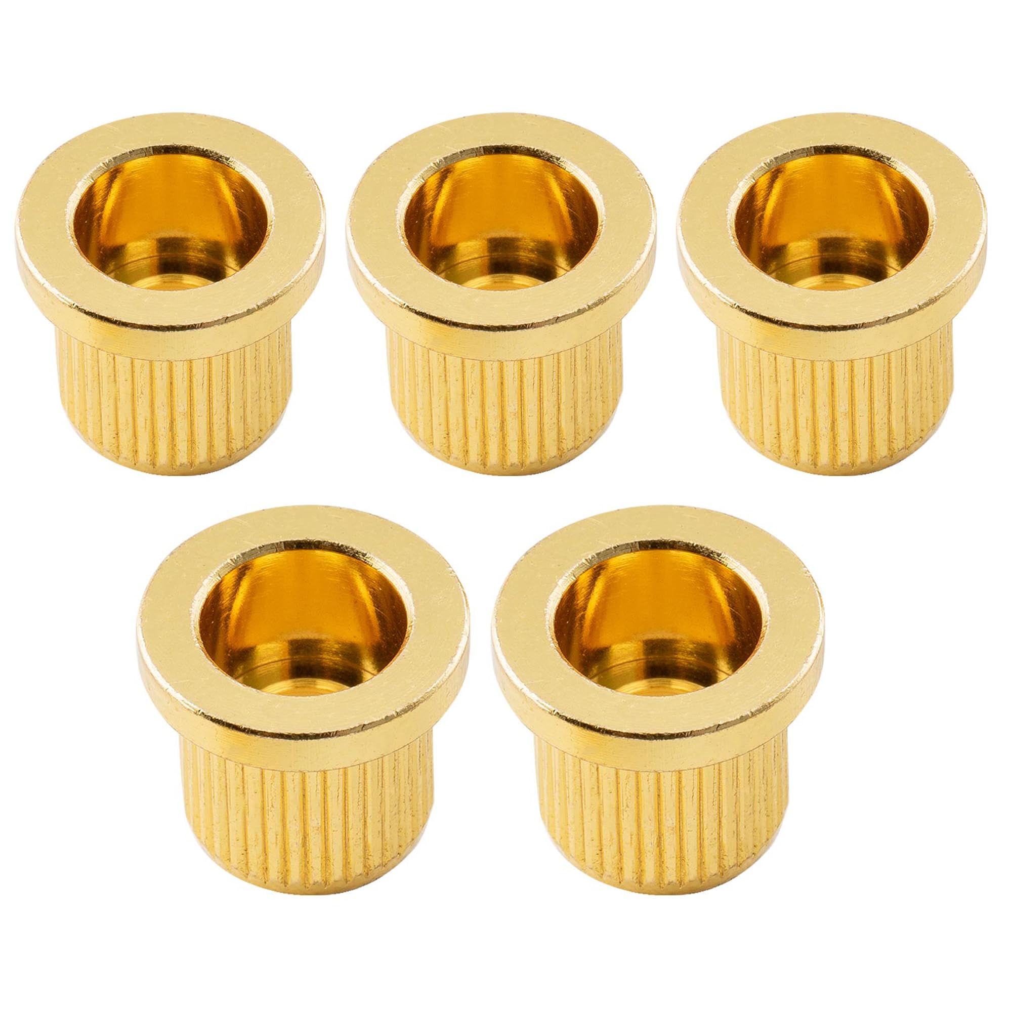 Musiclily Ultra 3/8 Inch 9.6mm Full Solid Brass G-TLB-2 Style Ferrules String Through Body Rear Mount Bushings for Electric Bass, Gold (Set of 5)