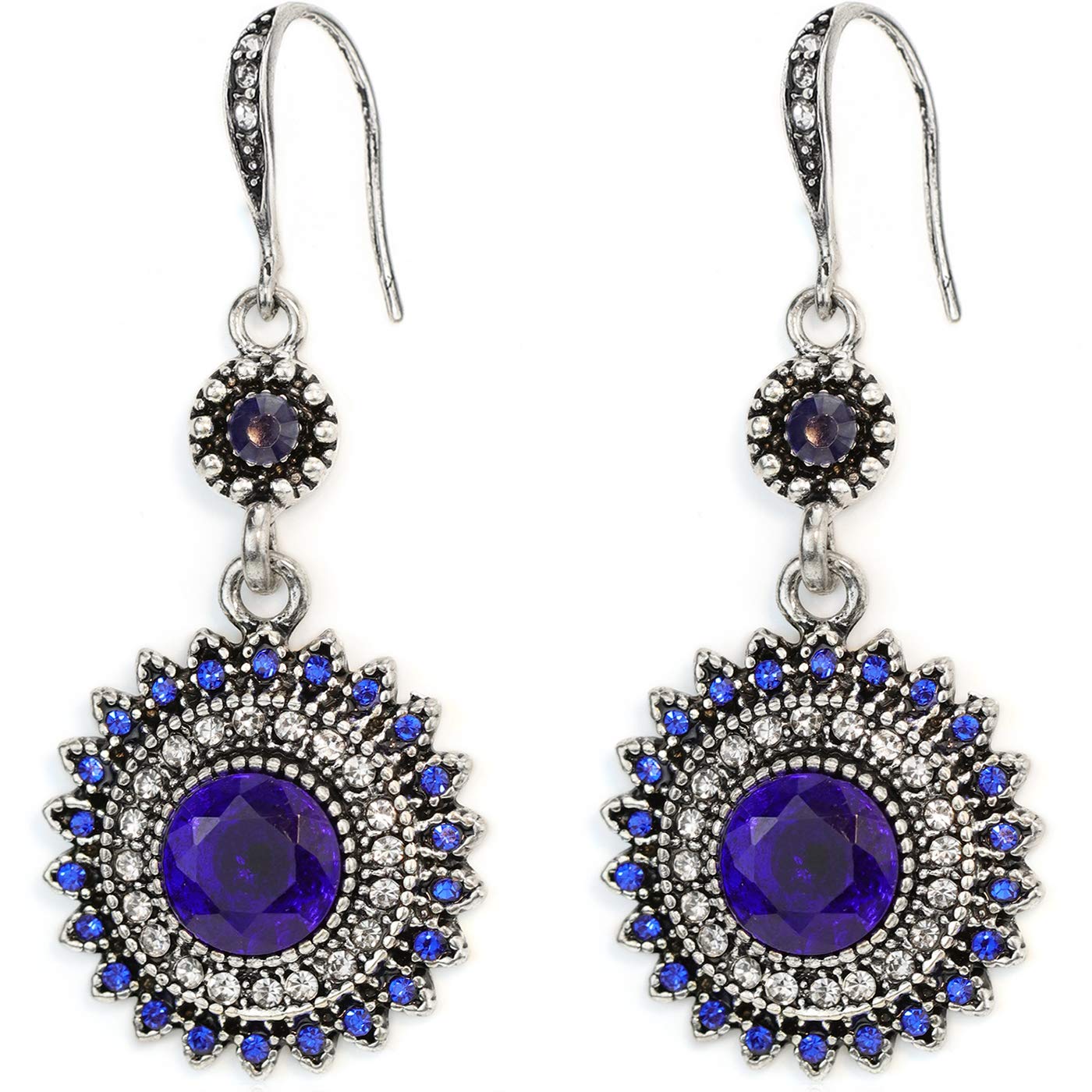 Suyi Sunflower Dangle Earrings National Drop Earrings Bohemian Vintage Gemstone Earrings Blue