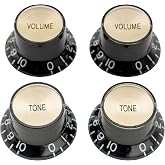 Musiclily Pro Metric 18 Spline Top Hat Bell Volume Tone Knobs Black 2T2V | Coarse Control, with Gold Reflector, for Epiphone LP SG Style Electric Guitar