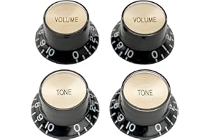 Musiclily Pro Metric Size Guitar Reflector Knobs Top Hat Bell 2 Volume 2 Tone Knob Set for Epiphone Les Paul SG Electric Guitar Asia Import Guitar Bass Split Shaft Pots, Black with Gold Top