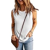KINLONSAIR Women's Loose Fit Sleeveless Waffle Tank Tops Casual Crew Neck Knitted Tees
