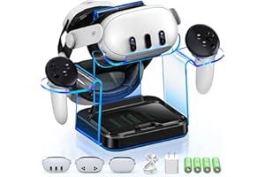 HEYLACOOLX Charging Dock Station for Quest 3 / 3S / 2 with 4 Rechargeable Controller Batteries Charging Station for Meta 3 / 3s VR Headset Stand Accessories USB C Cable