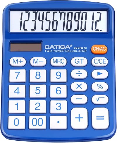 CATIGA 12 Digit Desktop Calculator Large LCD Dual Power CD-2786