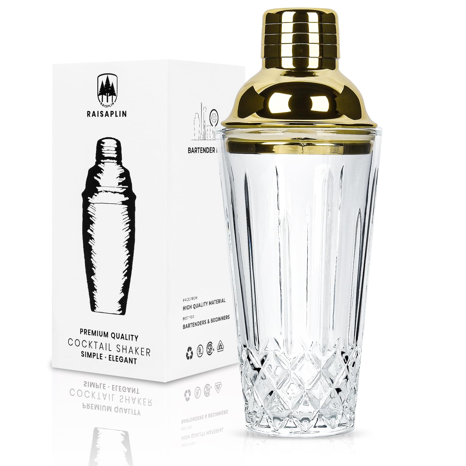 Glass Cocktail Shaker Set with Built-in Strainer - 14 Ounces Martini & Margarita Mixer Bartender Tools for Whiskey, Beverages, Coffee, Durable Crystal Clear Shaker Cup for Party, Home Bar & Gifts