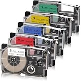 Absonic 5-Pack Compatible Label Tape Replacement for XR-9WE XR-9RD XR-9BU XR-9YW XR-9GN Tape Cassette for KL-60 KL-100 KL-120 KL-750 KL-780 KL-7000 KL-8100 Label Maker, 3/8" x 26', 9mm x 8m