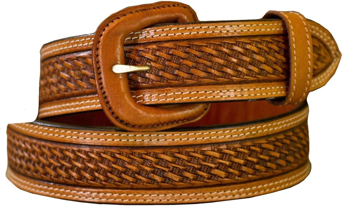 Western Leather Belt Basket Weave Russet 1.5" Wide