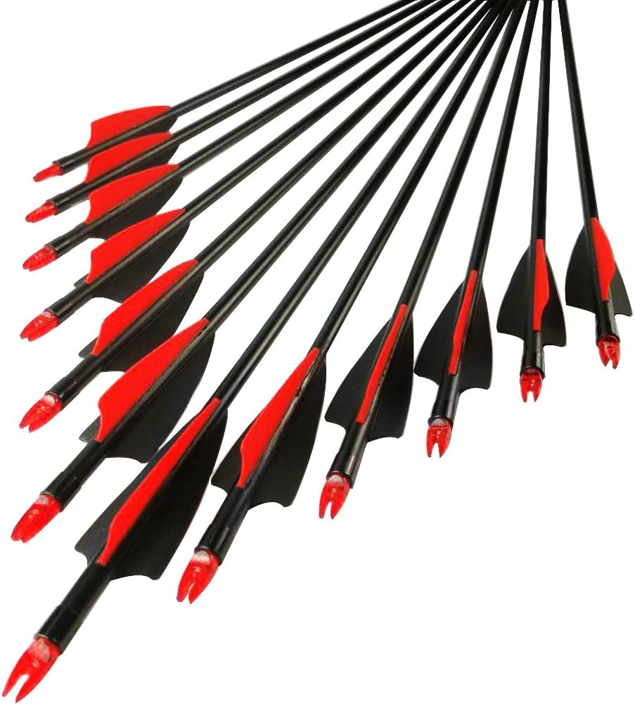 YONNEY Fiberglass Arrows 30-Inch Glass Fiber Arrows for Practice Hunting Outdoor (Pack of 12) for Traditional Recurve Bow ＆ Composite Bow Hunting Bow - Black