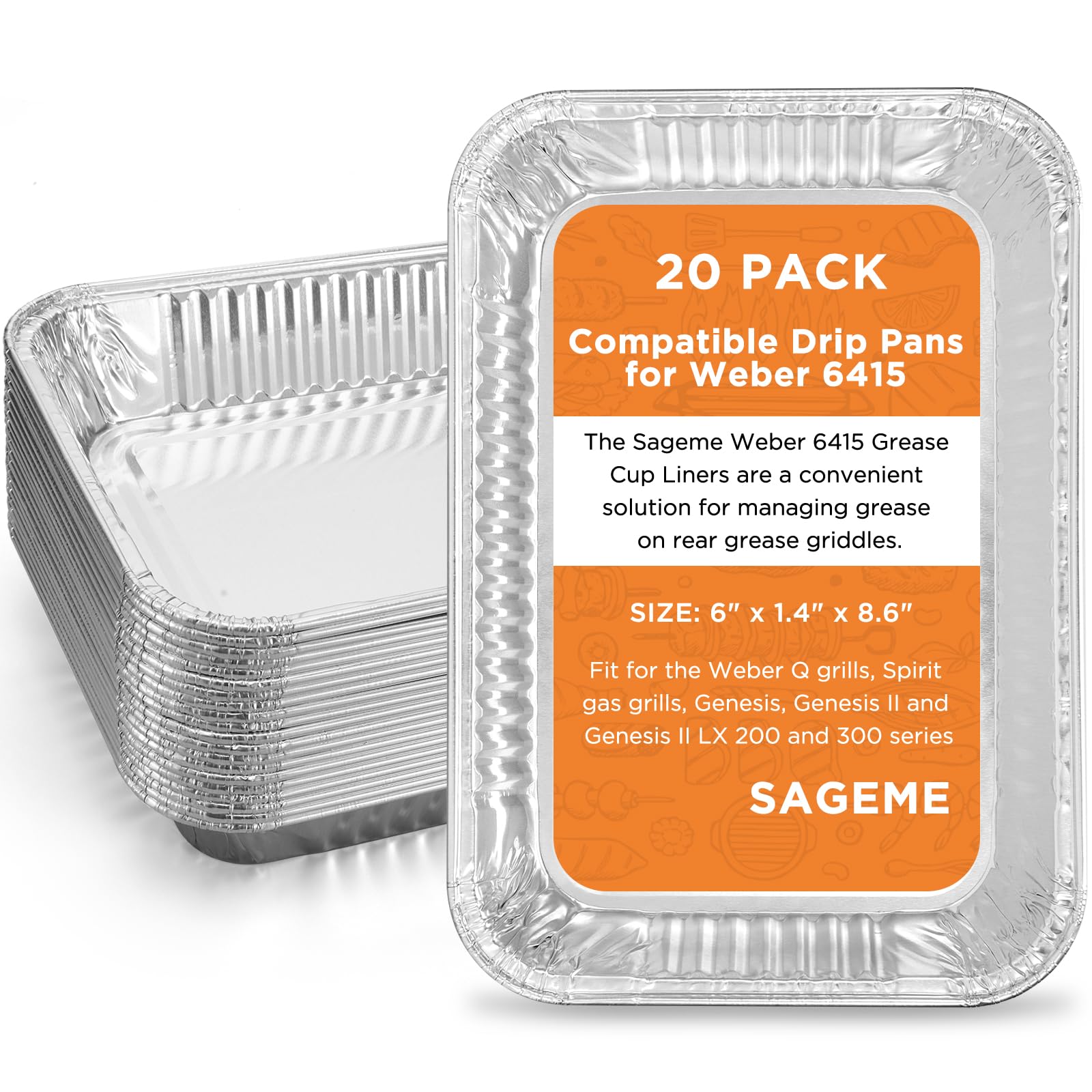 Photo 1 of 20 Pack Weber Grills Compatible Drip Pans 6415 for Weber Grills Spirit Gas Grills, Q Grills, Genesis and Genesis II LX 200 300 Series Disposable Aluminum Foil Grease Trays 6 x 1.4 x 8.6 Inches