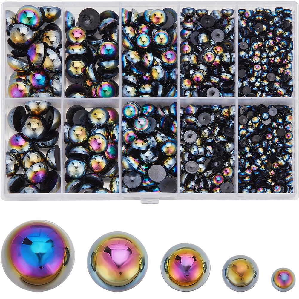 SUNNYCLUE 1 Box 70G 4~12mm Flatback Nail Pearls Black Nail Beads Bulk ABS Plastic Flat Back Cabochons Mini Multi Size Half Round Makeup Charm Pearls for Nails Art Phone Case DIY Crafts Decoration