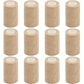 Clooflar 12 Pack Self Adhesive Bandage Wrap,3" X 5 Yards Beige Elastic Cohesive Bandage for Sports,Wrist,Ankle,Vet Wrap,Grip Tape