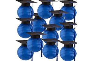 NOSINY 12 Pieces Bulk Graduation Cap Hanging Paper Lanterns Grad Cap Paper Lanterns Graduation Lanterns with Black Grad Hat Tassel Lanterns Graduation Party Hanging Decorations (Blue)