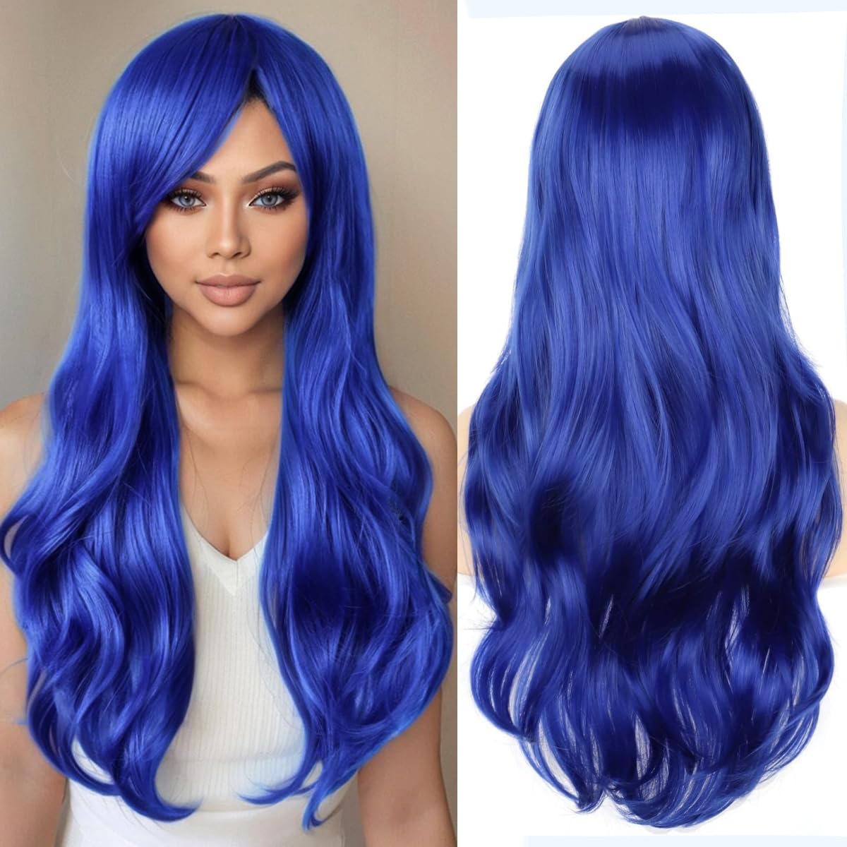 Colorfulpanda 28inch 70cm Long Blue Wavy Curly Full Wavy Hair Wig Anime Cosplay Halloween Costume Halloween Party Synthetic Wigs for Women โ image 1