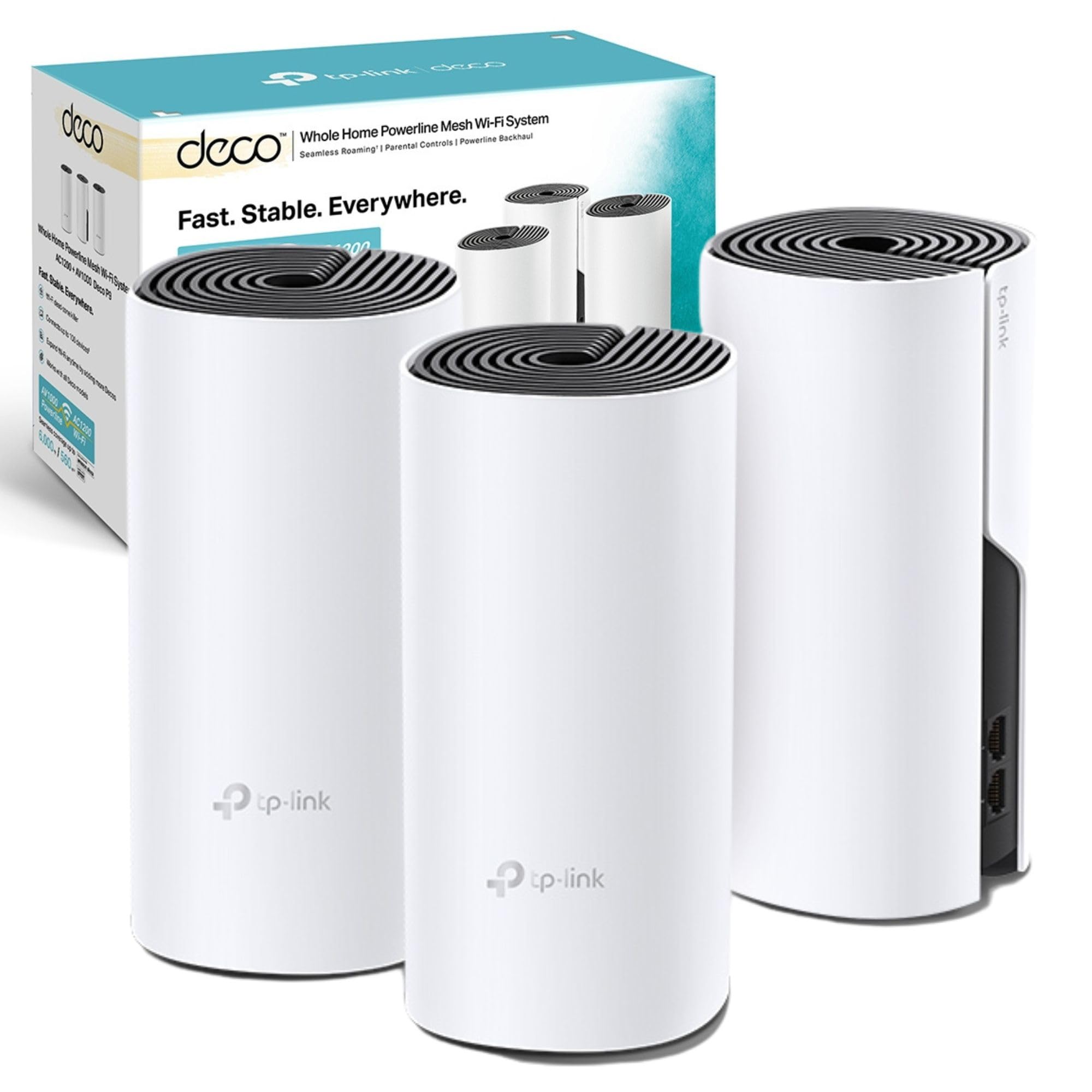 TP-Link Deco P9(3-pack) AC1200Mbps Whole Home Powerline Mesh WiFi System, Up to 6000 Sq ft Coverage, Dual-Band WiFi Booster with HomePlug AV1000, Gigabit Ports, Qualcomm Quad-core CPU