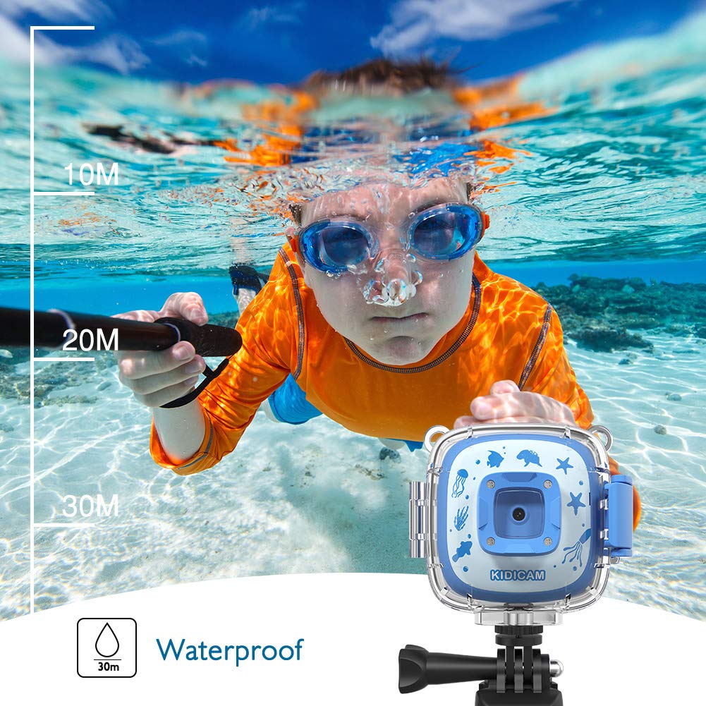 Dragon Touch Kidicam 1080P Kids Action Camera 30m Waterproof Camera (Blue)