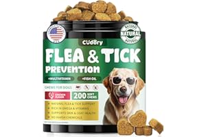 CUDORY Flea and Tick Prevention for Dogs, 200 Natural Soft Chewables Flea and Tick Support with Vitamins & Fish Oil, Oral Flea Chews Supplement for Dogs -All Breeds, Puppy to Senior Dog, Chicken Flavor