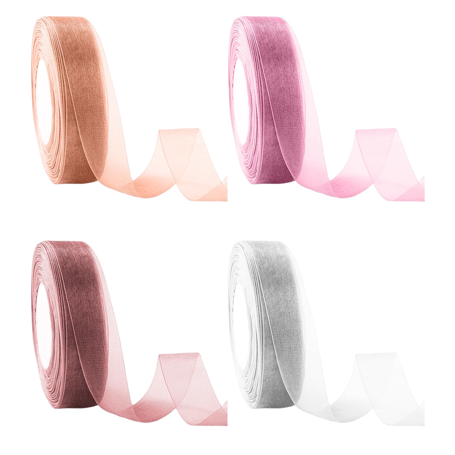 4 Rolls 2.5cm*45m Chiffon Ribbons, DIY Handmade Roses, Ribbon Hair Accessories, Ribbon Bows, Suitable for Making Gifts, Cake Decoration (4 Colors)