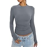 EasyGala Womens Mock Neck Long Sleeve Shirts Ruched Double Lined Top Fit Tight Turtleneck Tee Spring Fall Clothes 2025