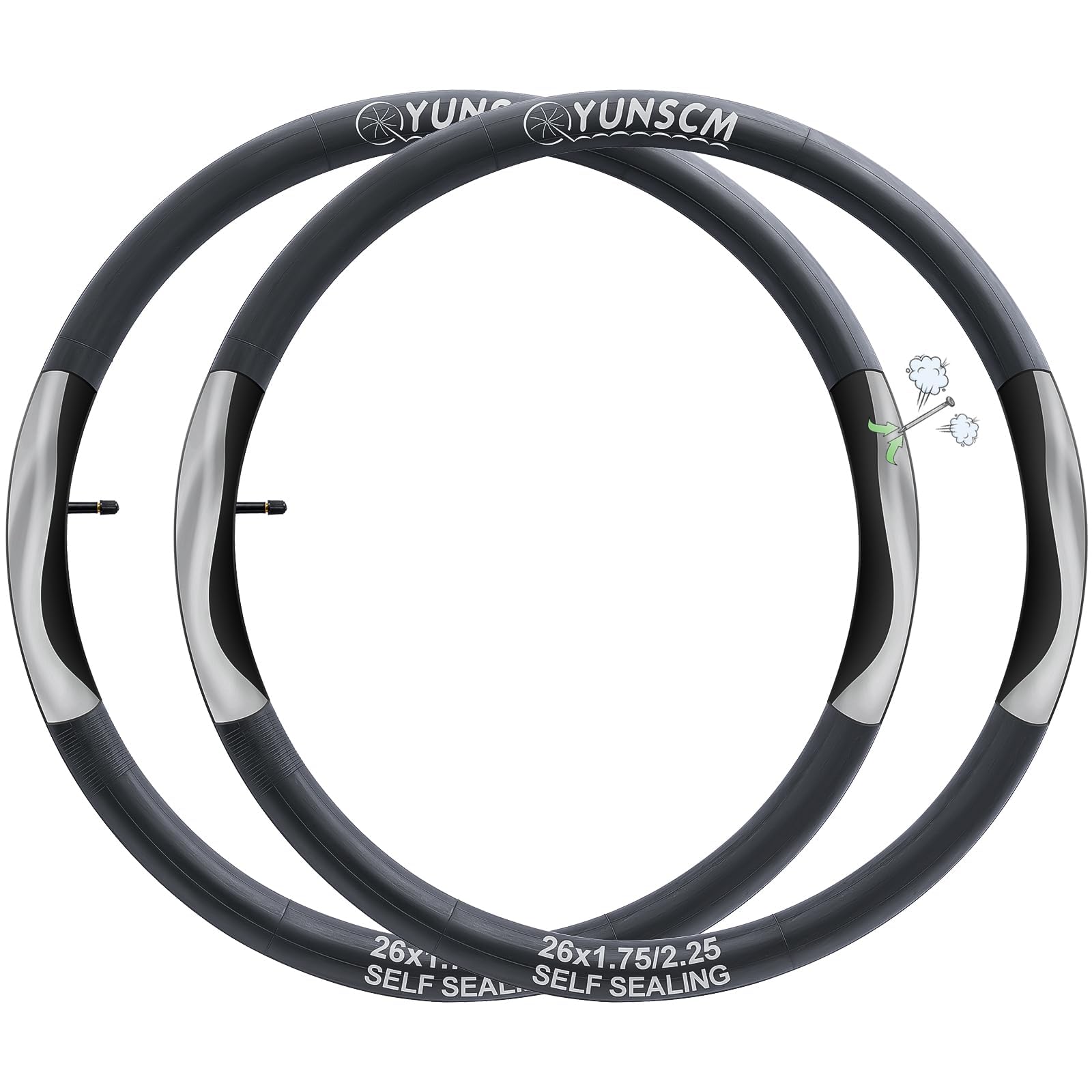Photo 1 of 2-PCS 26" Self-Sealing Bike Tubes 26 x 1.75/2.25 AV32mm Super Automatic Repair, Puncture Resistant Compatible with 26x1.75/1.95/2.0/2.10/2.125/2.25 Heavy Duty Bike Bicycle Tire Tubes