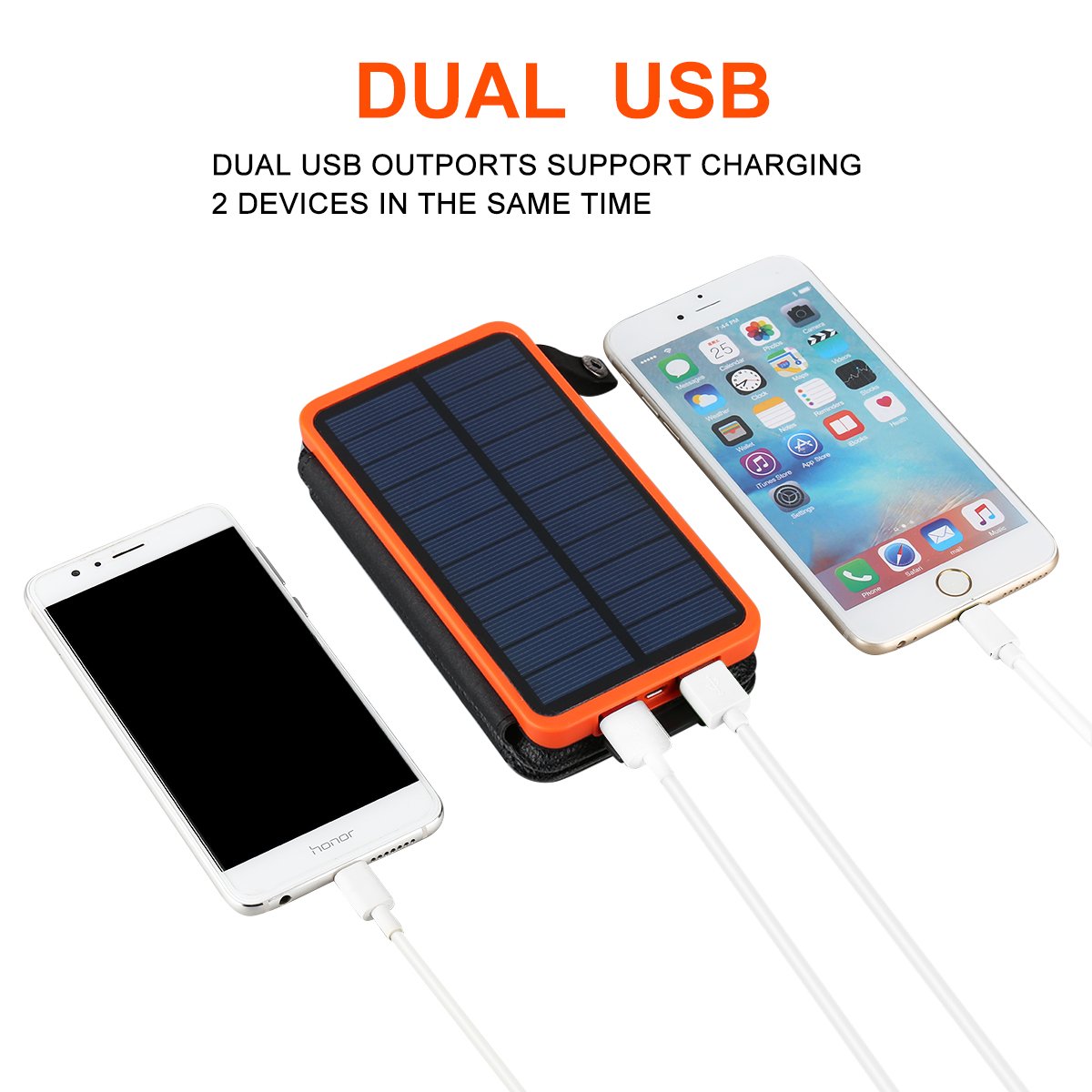 Solar Powerbank 10000mAh Faltbar Outdoor Solar Panel Ladegerät Dual USB Solar Batterie für Handy, iPhone, Samsung Galaxy ipad, Kamera (Orange+3 Panel)