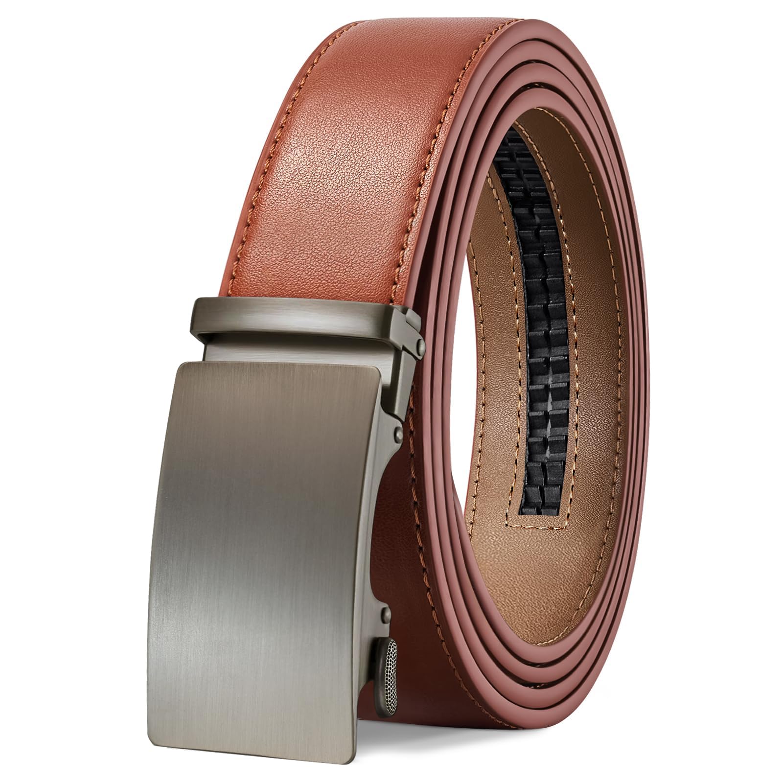 TANGCHAO Gürtel Herren,Ledergürtel Ratsche Automatikschließe für Herren Business Anzug Jeans, 35mm Gürtel,Größe Einstellbar, Braun 24, Länge 115cm (28"-37" taille verstellbar)
