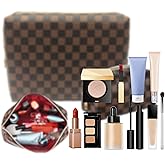 kancehinage Checkered Makeup Bag, 2 Pcs Portable Leather Cosmetic Bag, Travel Toiletry Bag for Women, PERFECT for Christmas, Birthdays, Valentine’s Day