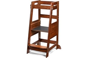 TOETOL Bamboo Toddler Kitchen Step Stool Helper Standing Tower Height Adjustable with Anti-Slip Protection