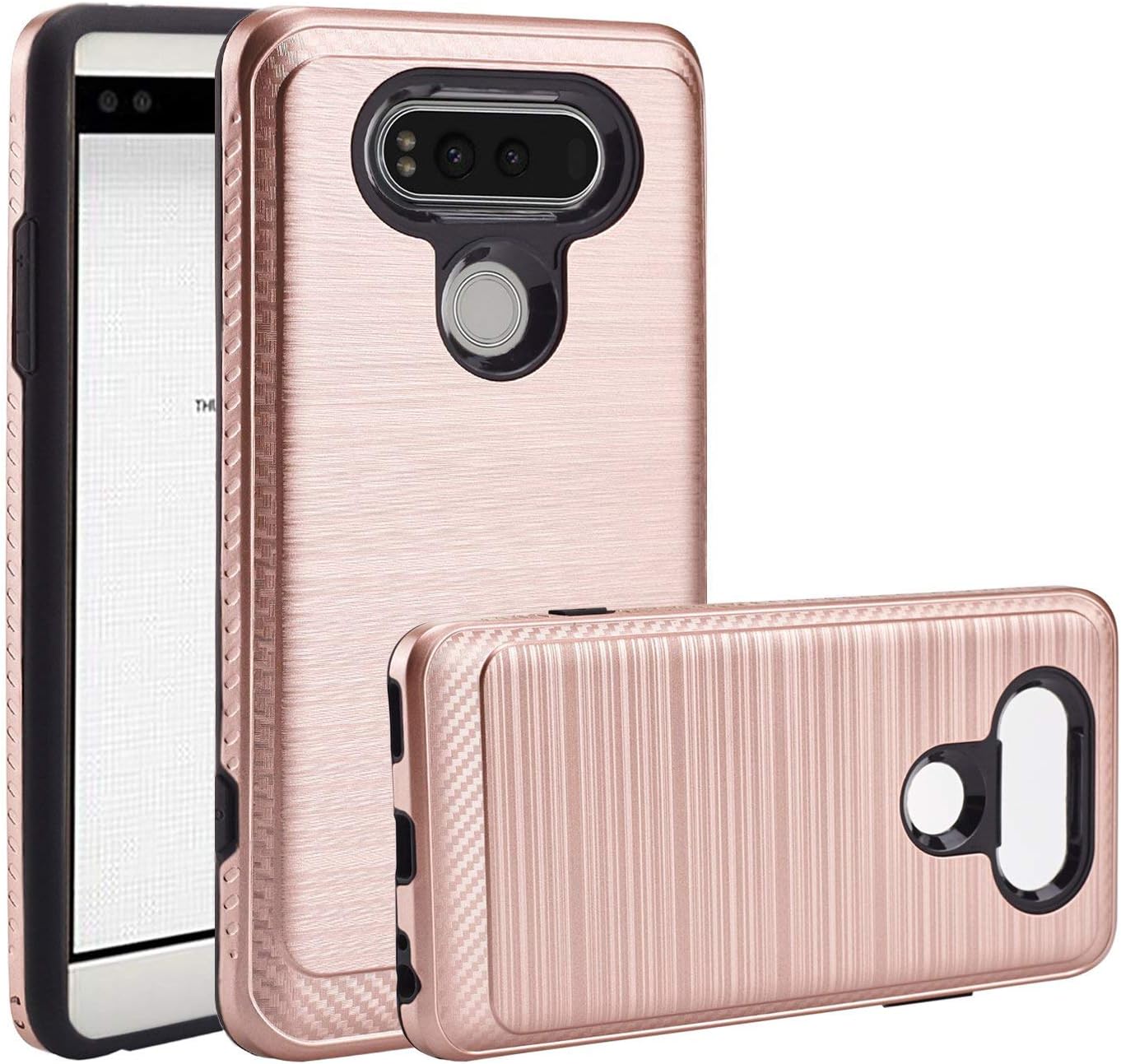Wtiaw:LG V20 Case,LG V20 Phone Cases,LG V 20 Case,LG V 20 Phone Cases,LG VS995/LG H990/LS997/LG H910 Case,[Brushed Metal Texture] Hybrid Dual Layer Defender Case for LG V20-HL Rose Gold