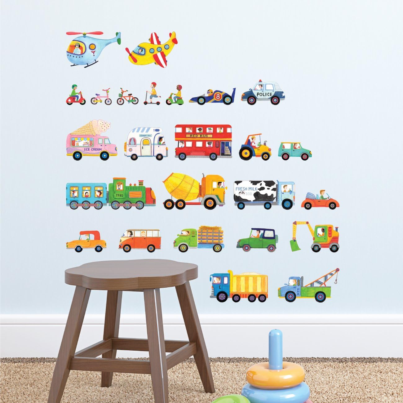 DECOWALL DS4-8015 The Transports (Small) Kids Wall Stickers Decals Peel and Stick Removable for Nursery Bedroom Living Room Art murals Decorations - Image 3
